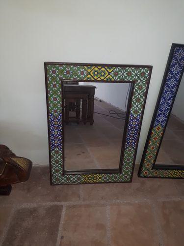 Greena Nd Blue Beautifully Designed Wooden Mirror