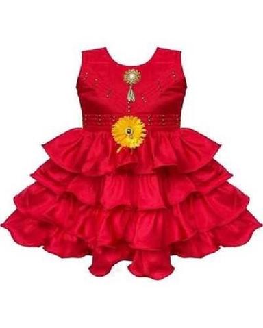 Attractive Red Color Highly Breathable Party Wear Sleeveless Silk Designer Baby Girls Frock Decoration Material: Beads