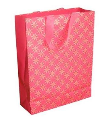 Recyclable 100% Biodegradable Purple Printed Disposable Kraft Paper Bags For Shopping Uses, Size 14X8Inch