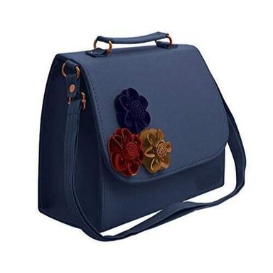Womens Adjustable Strip Rectangular Shaped Plain Navy Blue Leather Bags Height: 1.5  Meter (M)