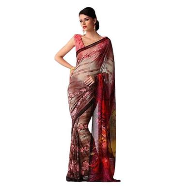 Silk 100 Percent Smooth Finish Cotton Red Printed Ladies Saree