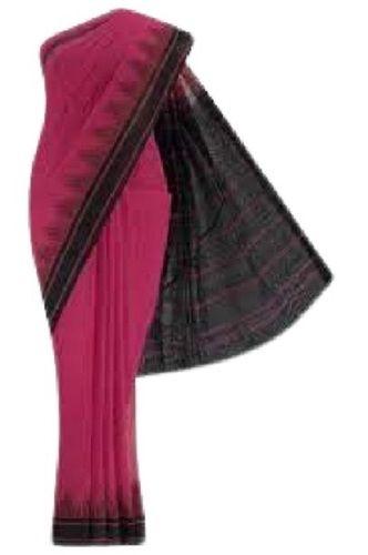 Pink With Black Womens Daily Wear Summer Season Plain Patterned Attractive Cotton Saree