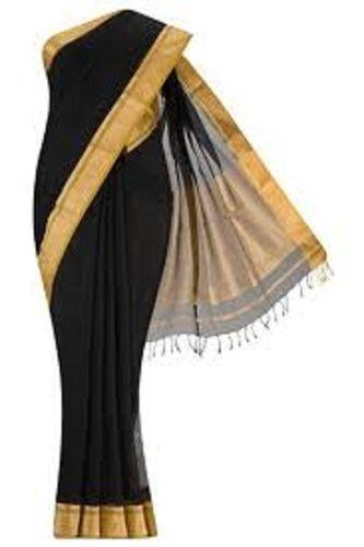 Plain Black Cotton Silk Women Casual Saree For Summer Weather