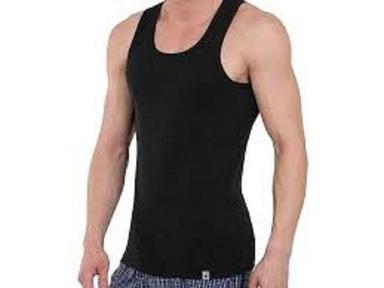 Mens Solid Plain Black Cotton Vest