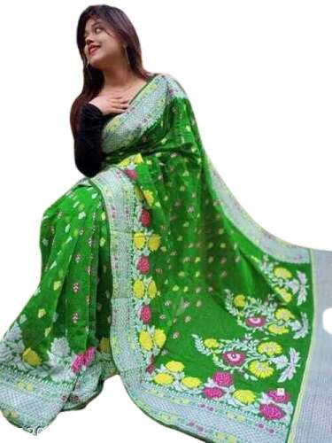 Skin Friendly Party Wear Women Green Printed Saree Without Blouse Piece Height: 600 Mm