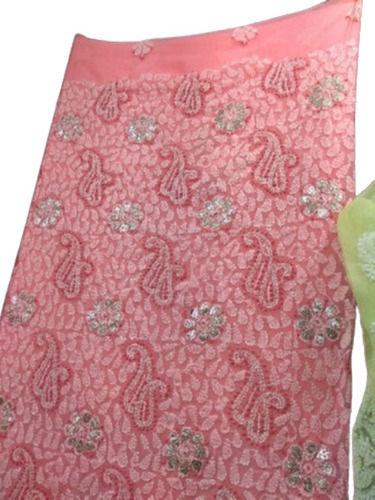 Pink Party Wear Elegant Festive Printed Plain Cotton Silk Lucknow Chikan Saree With Blouse Piece