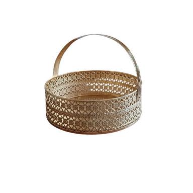 3 Inch Designer Round Dry Fruit Gold Plating Iron Gift Hamper Basket With Handle