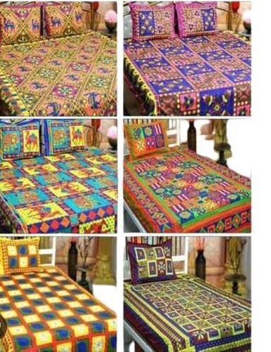 Different Color Designer Anti Shrink Handcrafted Printed Bed Sheet 
