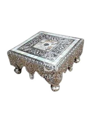 Free Stand Polished Finish Corrosion Resistant Silver Pooja Chowki for Religious