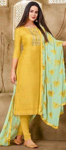 Quick Dry Ladies Beautiful Comfortable Breathable Yellow Pure Silk Unstitched Salwar Suit