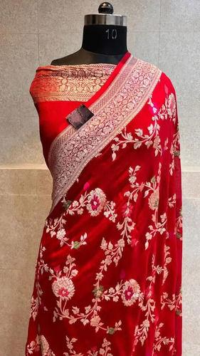 Red Ekaa Hk Banarasi Handloom Semi Georgette Soft Silk Saree
