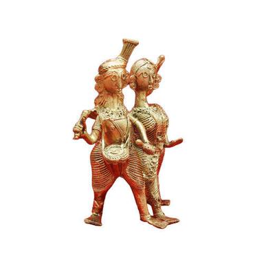Golden Traditional Dhokra Art Brass Metal Handicraft Tribal Couple