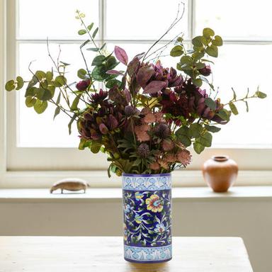 8 Inches Blue Designer Cylindrical Flower Vase