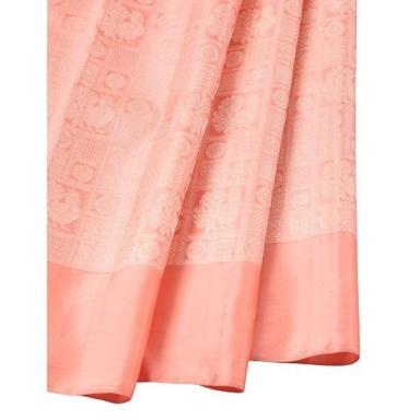 Peach Printed Plain Bold Border Traditional Wear Cotton Silk Saree For Women